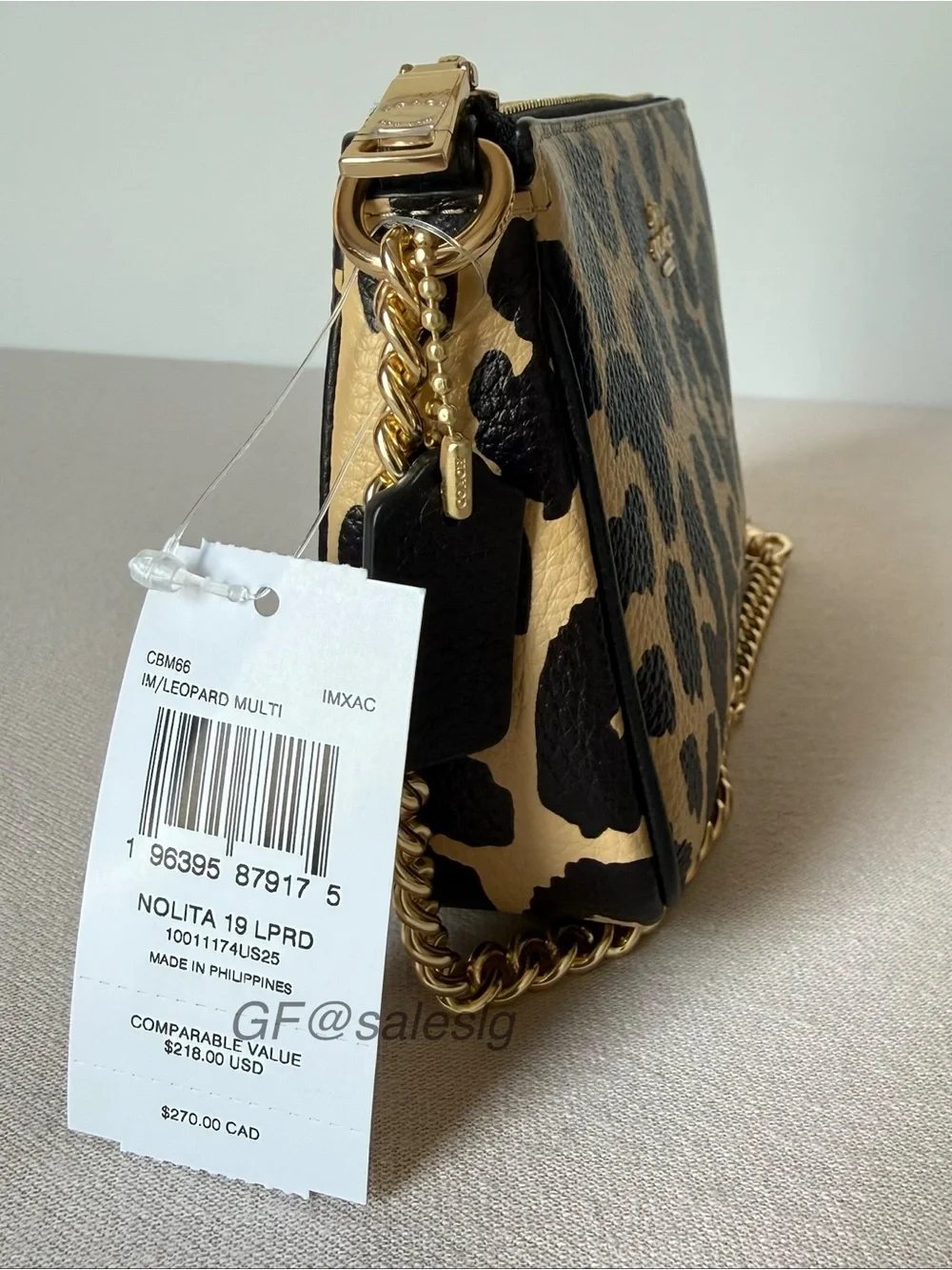 NWT Coach Nolita 19 Wristlet Small Bag Leopard Print Gold/Black Tan + extender